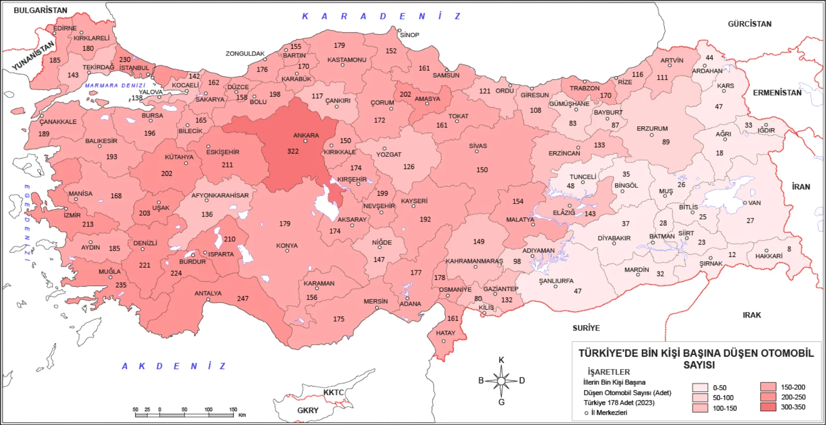 Türkiye Kişi Başına Düşen Otomobil Haritası